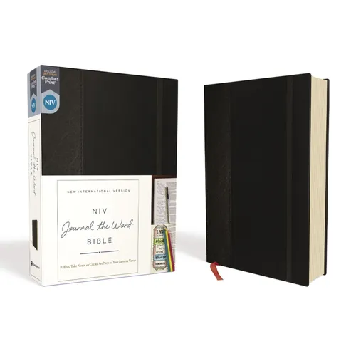 NIV, Journal the Word Bible, Hardcover, Black, Red Letter Edition, Comfort Print: Reflect, Take Notes, or Create Art Next to Your Favorite Verses